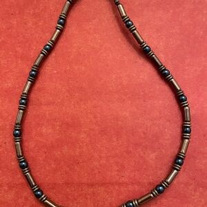 Elegant Blue and Bronze  Beaded Necklace